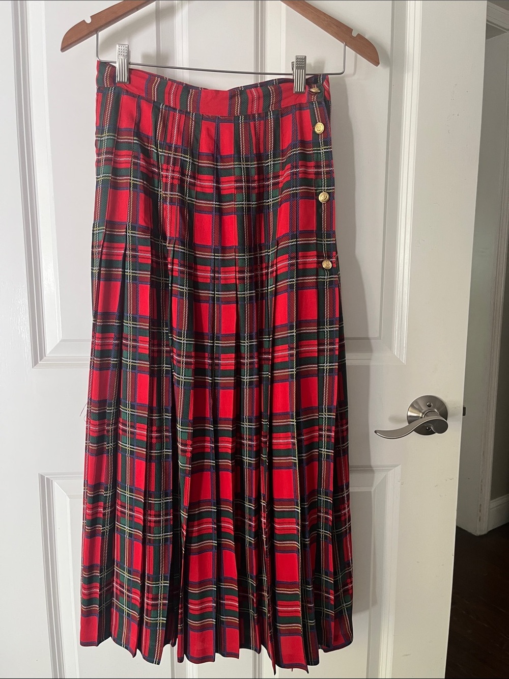 Vittadini Vintage Tartan Red Plaid Pleated Midi Skirt 8